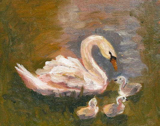 "Swan and Babies" Original Painting